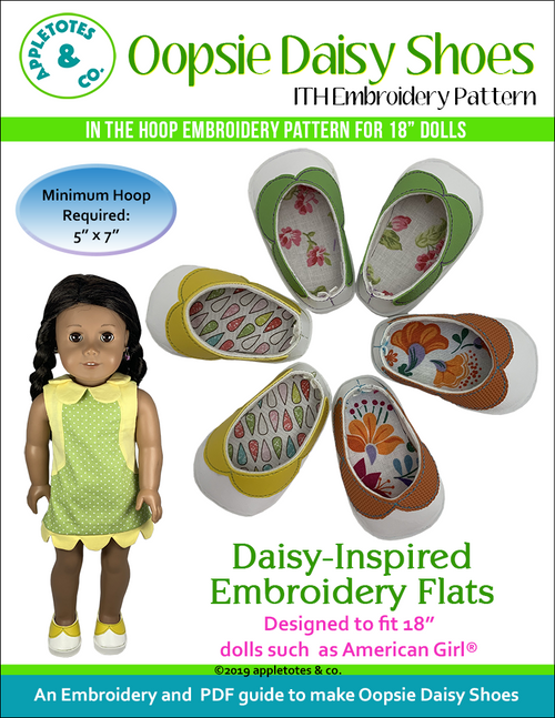 Oopsie Daisy Shoes ITH Embroidery Patterns for 18 Inch Dolls