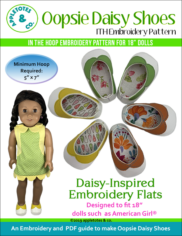 Oopsie Daisy Shoes ITH Embroidery Patterns for 18 Inch Dolls