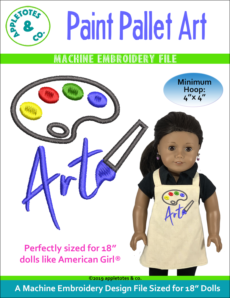 Paint Pallet Art Machine Embroidery File for 18" Dolls