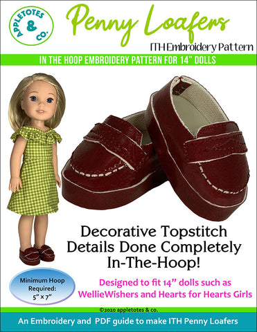 Penny Loafers ITH Embroidery Patterns for 14 Inch Dolls