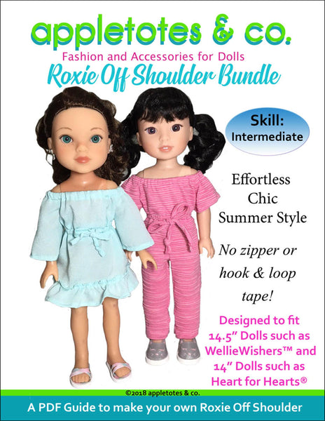 Roxie Off Shoulder Dress and Jumpsuit Sewing Pattern Bundle for 14.5" Dolls