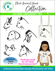 Sleek Animal Heads Machine Embroidery File Collection for 18" Dolls