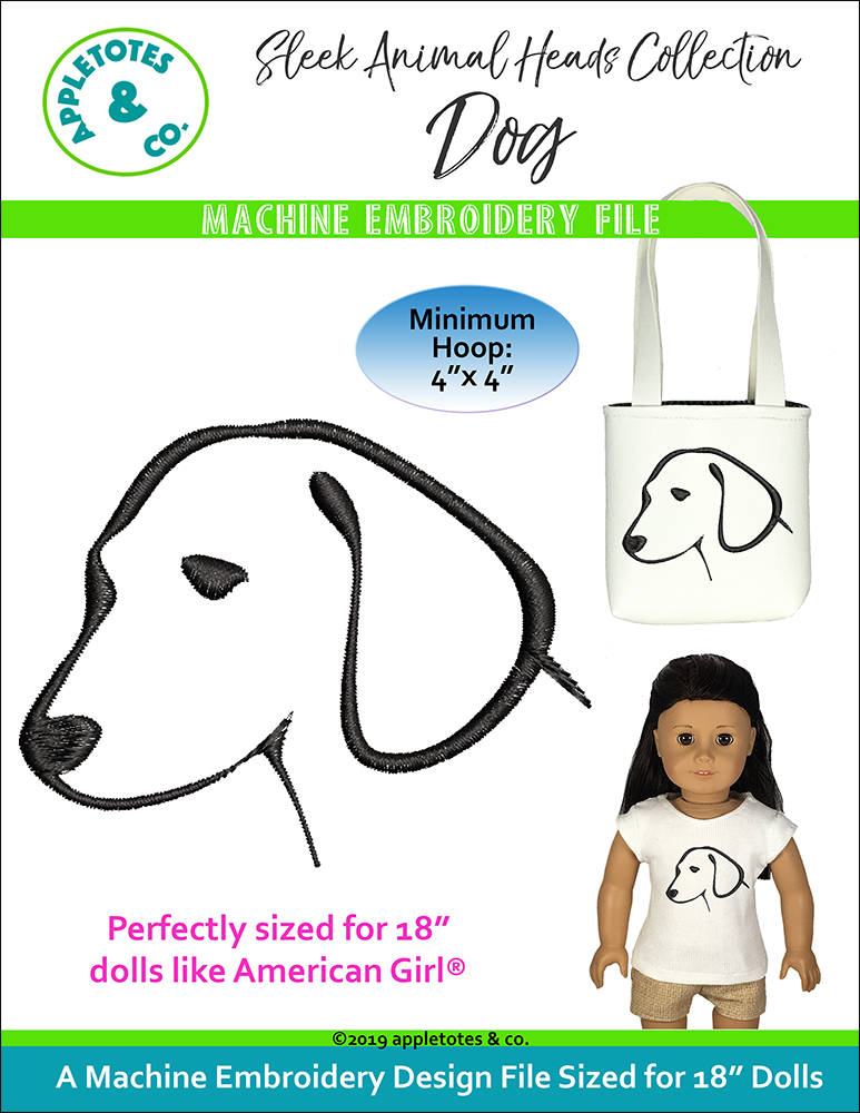 Sleek Dog Head Machine Embroidery File for 18 Inch Dolls