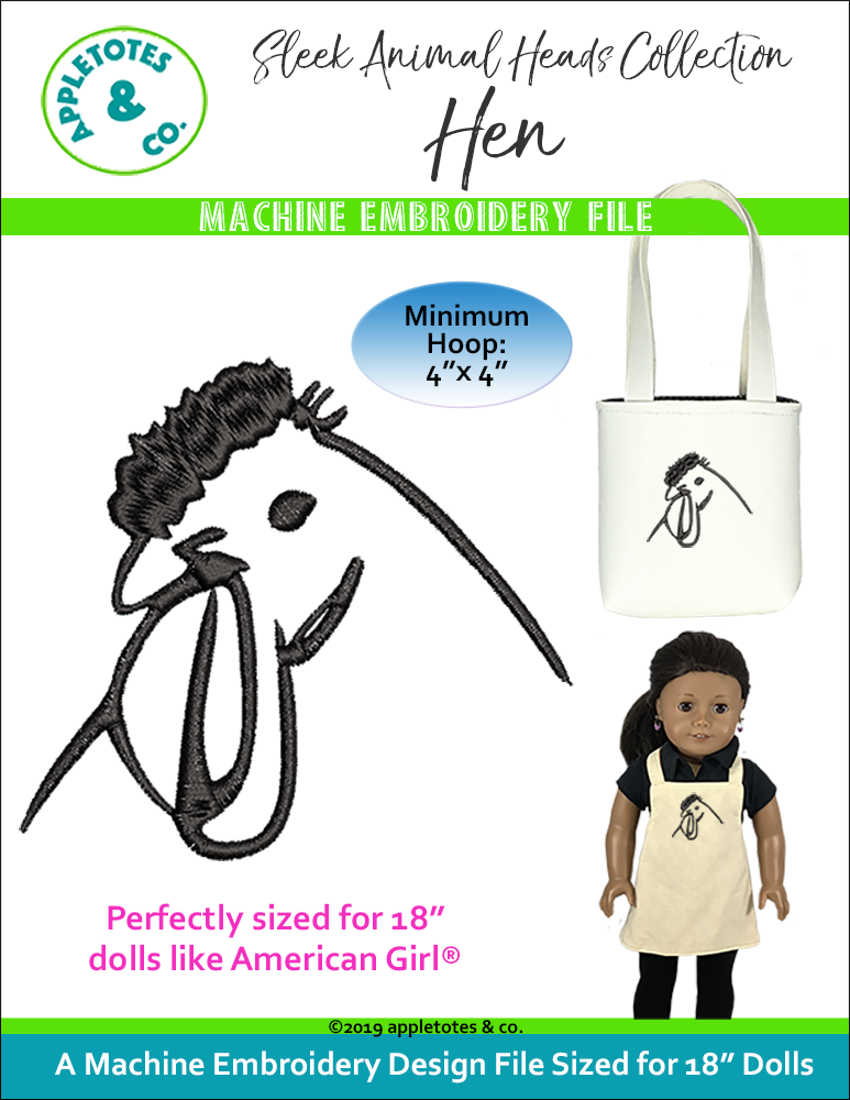 Sleek Hen Head Machine Embroidery File for 18 Inch Dolls