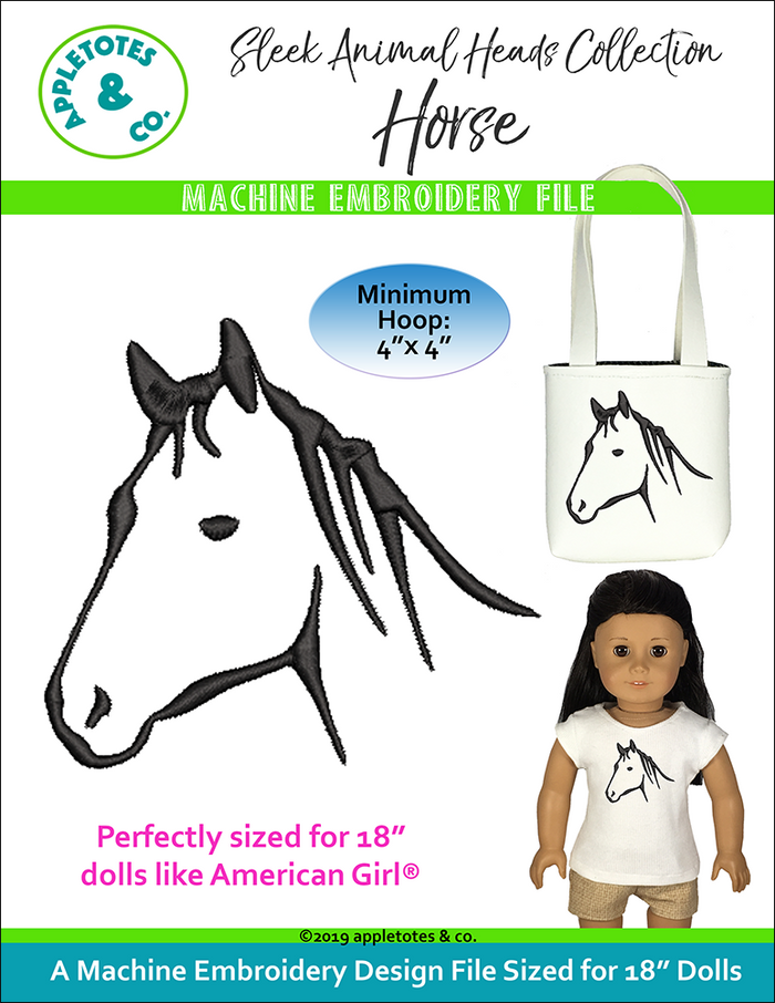 Sleek Horse Head Machine Embroidery File for 18 Inch Dolls