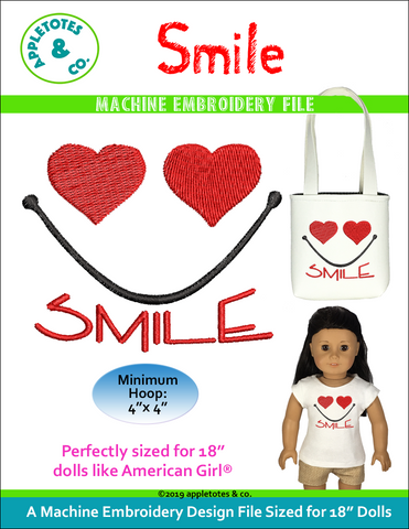 Smile Machine Embroidery File for 18" Dolls
