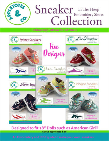 Sneaker Collection (5 Pieces)  ITH Embroidery Patterns for 18" Dolls