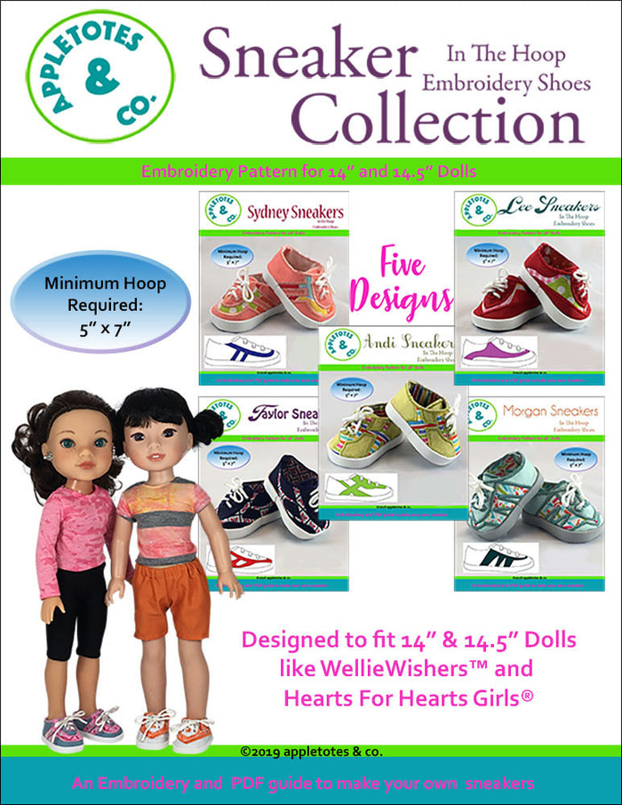 Sneaker Collection (5 Pieces)  ITH Embroidery Patterns for 14 Inch Dolls