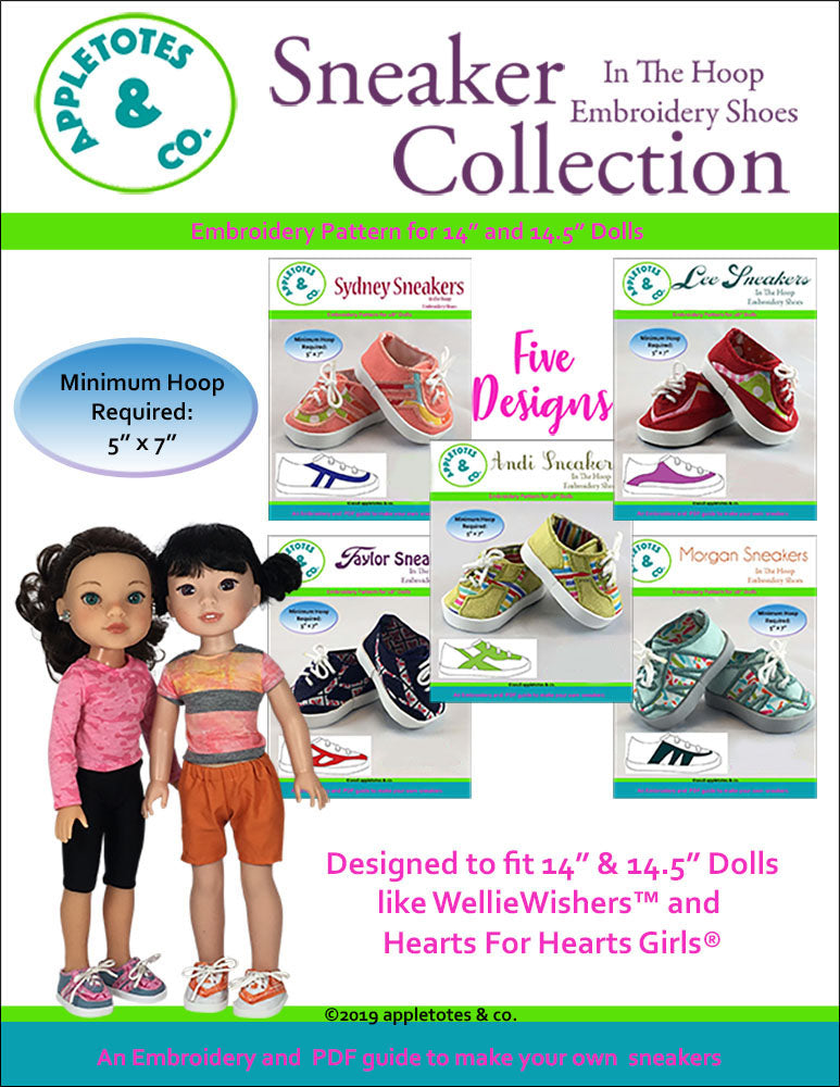 Sneaker Collection (5 Pieces)  ITH Embroidery Patterns for 14.5" Dolls