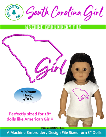 South Carolina Girl Machine Embroidery File for 18" Dolls