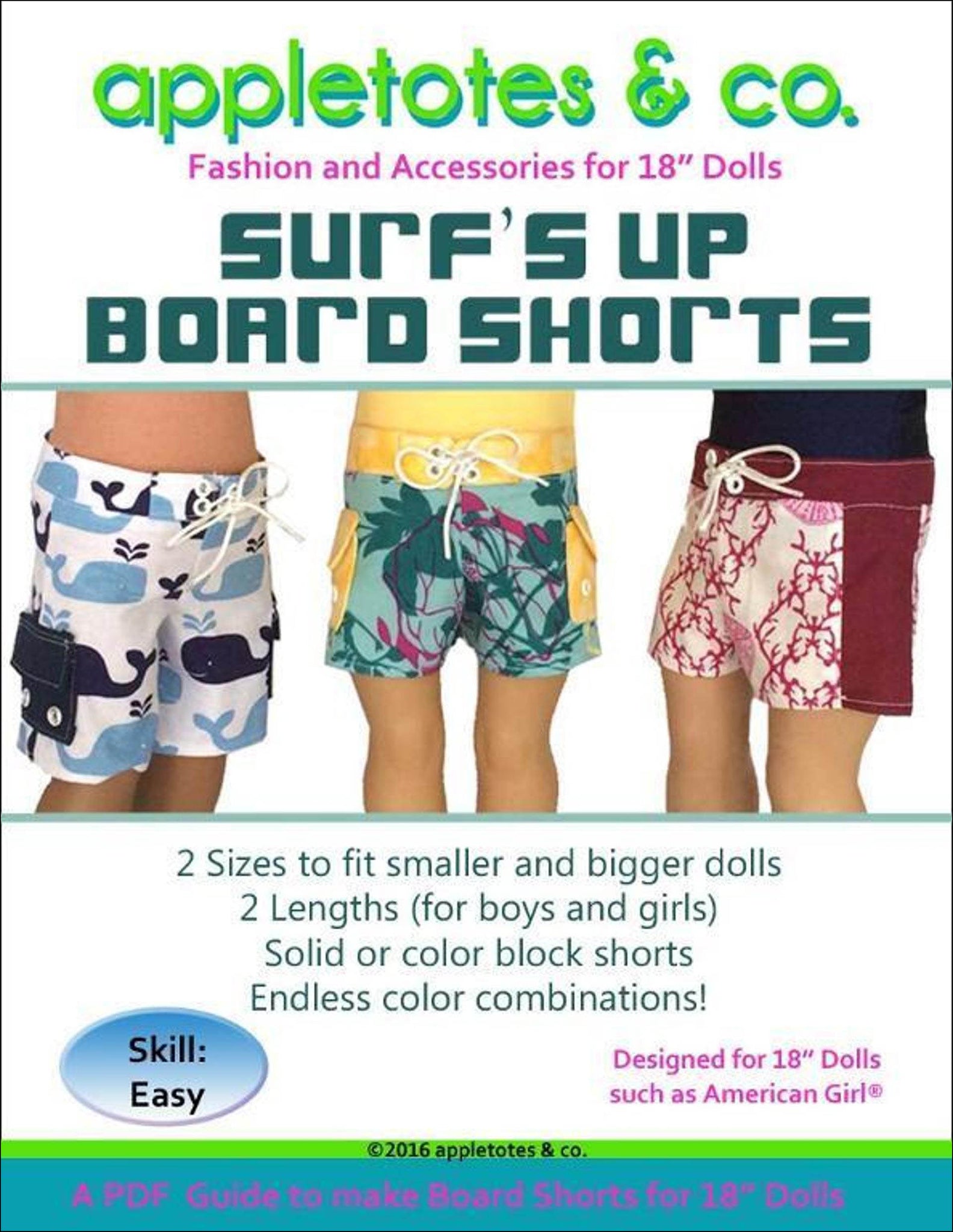 Surf's Up Board Shorts Sewing Pattern for 18