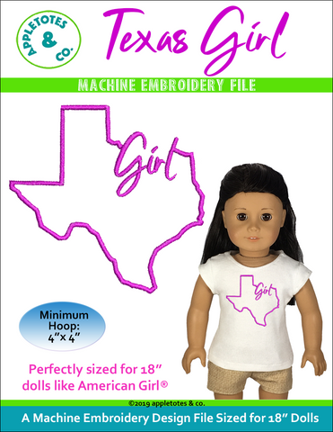 Texas Girl Machine Embroidery File for 18" Dolls