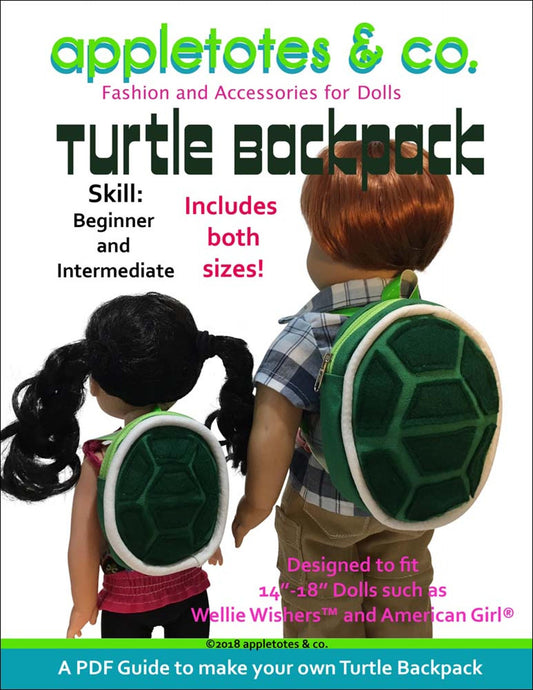 Turtle Backpack Sewing Pattern for 14 Inch & 18 Inch Dolls