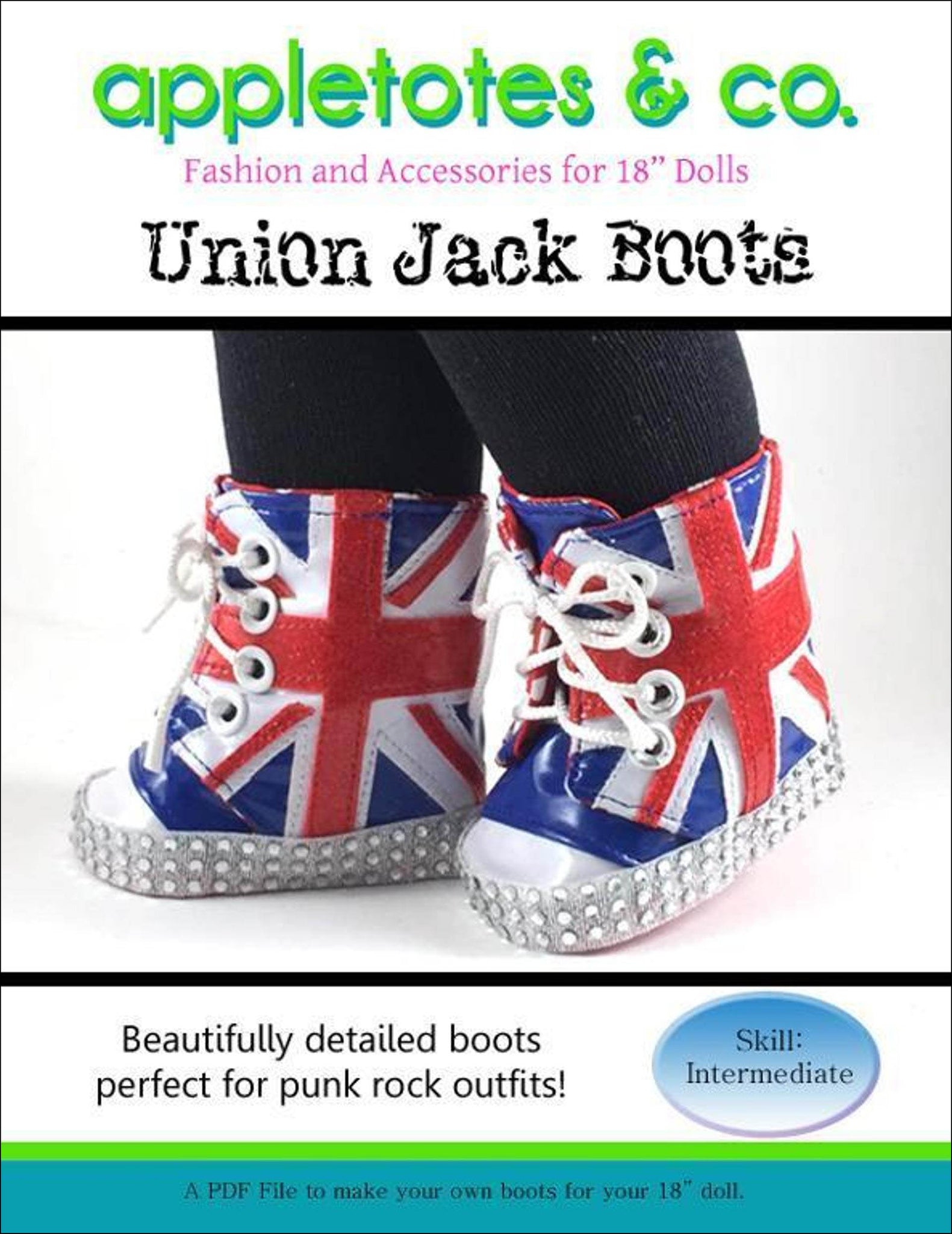 Union Jack Boots Sewing Pattern for 18