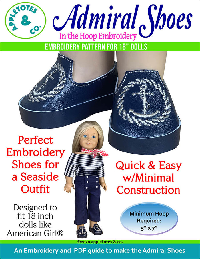 Admiral Shoes ITH Embroidery Patterns for 18 Inch Dolls