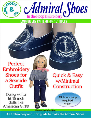 Admiral Shoes ITH Embroidery Patterns for 18" Dolls