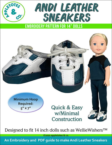 Andi Leather Sneakers ITH Embroidery Pattern for 14 Inch Dolls