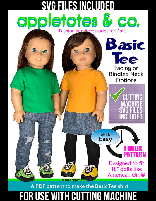 Basic Tee 18 Inch Doll Sewing Pattern - SVG Files Included
