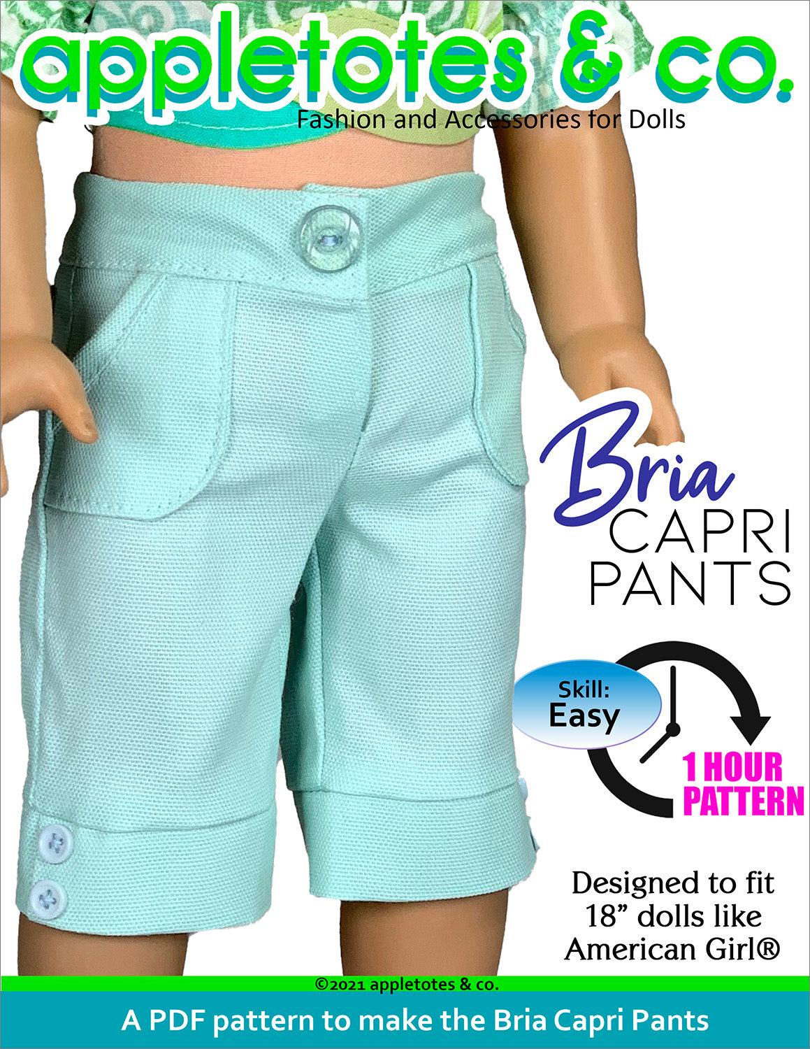 Bria Capri Pants 18 Inch Doll Sewing Pattern