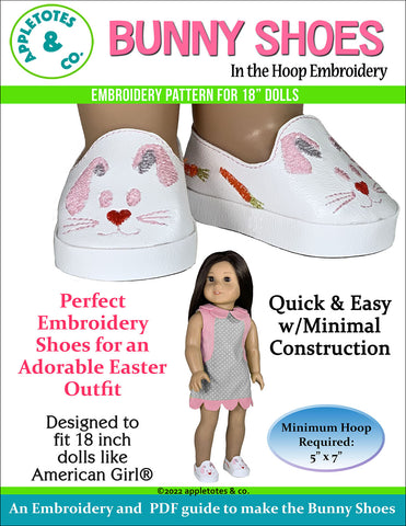 Bunny Shoes ITH 18 Inch Doll Embroidery Pattern