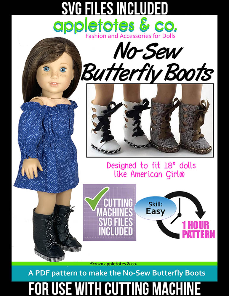 Try the No-Sew Butterfly Boots 18" Doll Pattern w/SVG Files - $3 Off Limited Time