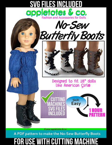 Try the No-Sew Butterfly Boots 18" Doll Pattern w/SVG Files - $3 Off Limited Time