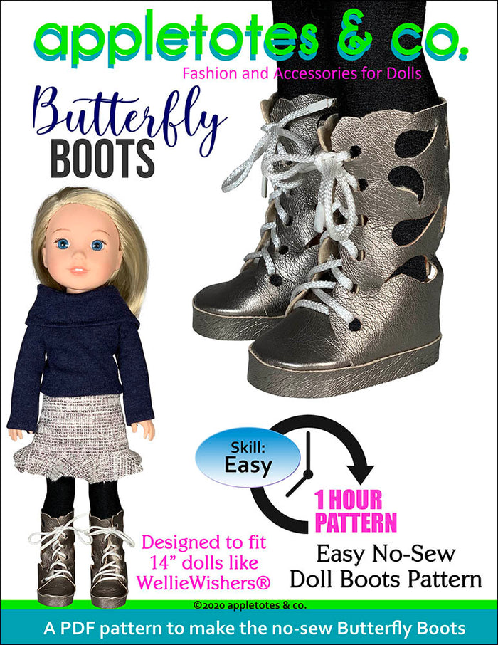 No-Sew Butterfly Boots 14 Inch Doll Sewing Pattern
