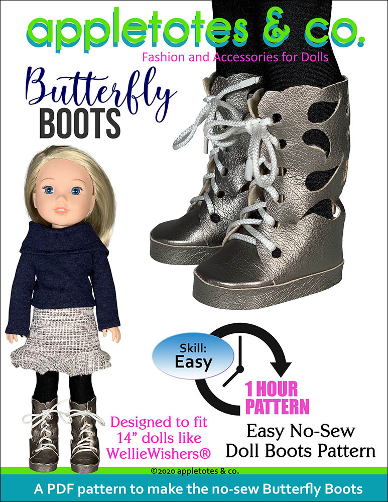 No-Sew Butterfly Boots 14 Inch Doll Sewing Pattern