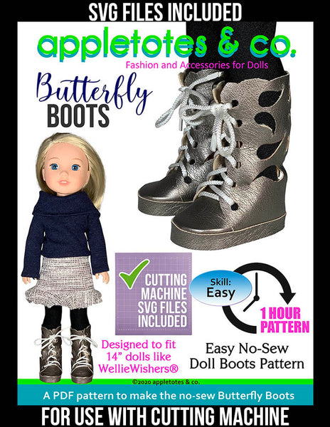 No-Sew Butterfly Boots 14 Inch Doll Pattern with SVG Files Included