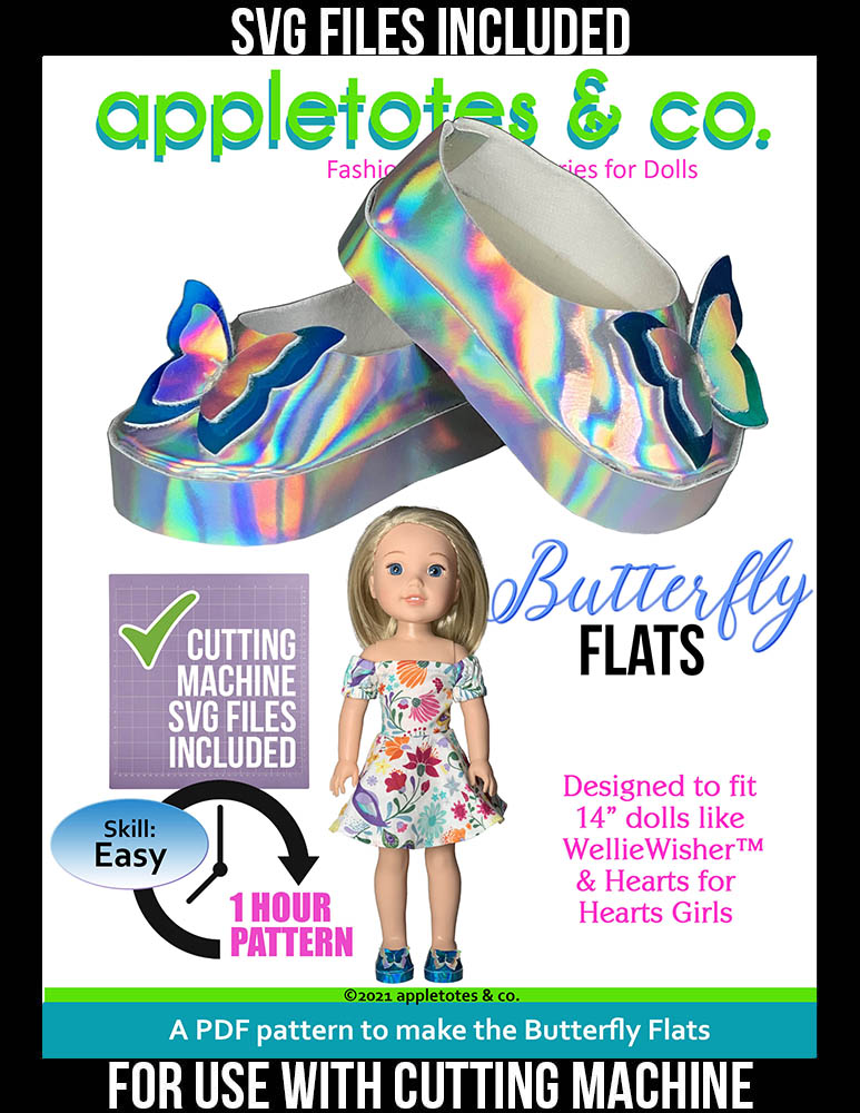 Butterfly Flats 14 Inch Doll Sewing Pattern - SVG Files Included