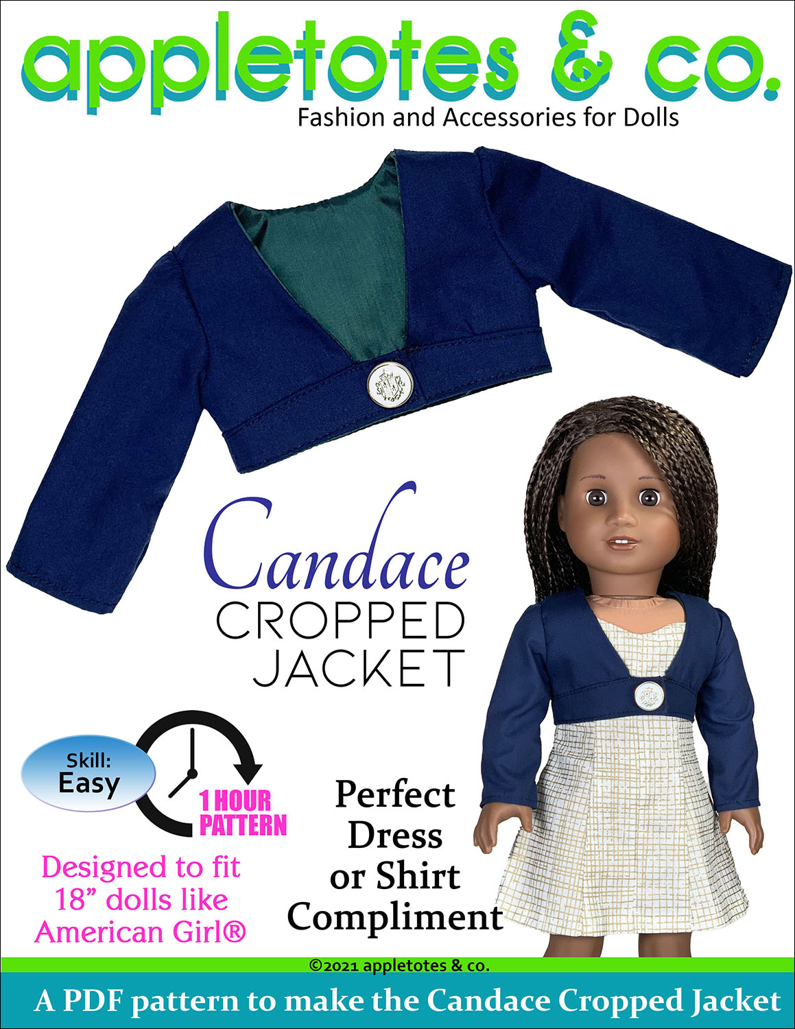 Candace Cropped Jacket 18 Inch Doll Sewing Pattern