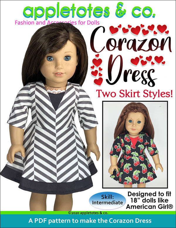 Corazon Dress Sewing Pattern for 18 Inch Dolls