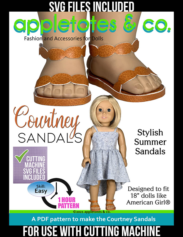 Courtney Sandals No-Sew 18 Inch Doll Pattern - SVG Files Included