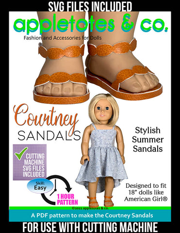 Courtney Sandals No-Sew 18 Inch Doll Pattern - SVG Files Included