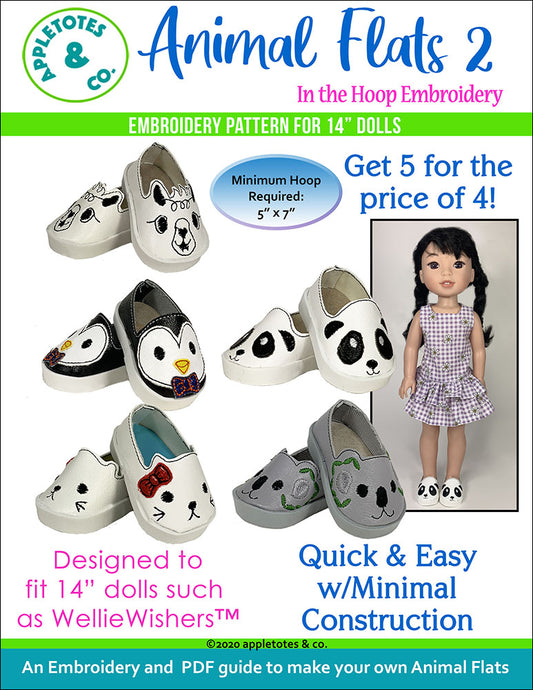 Animal Flats 2 Collection ITH Embroidery Patterns for 14 Inch Dolls