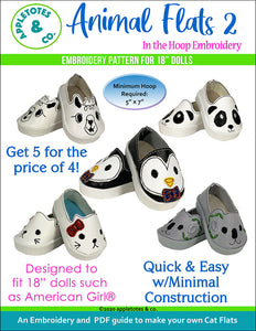 Animal Flats 2 Collection ITH Embroidery Patterns for 18" Dolls