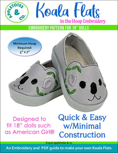 Koala Flats ITH Embroidery Patterns for 18" Dolls