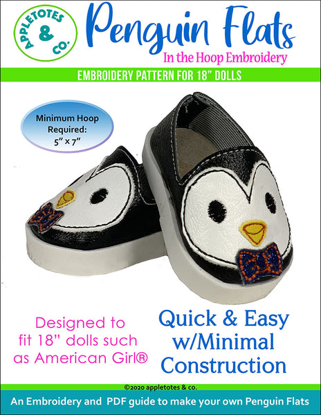Penguin Flats ITH Embroidery Patterns for 18" Dolls