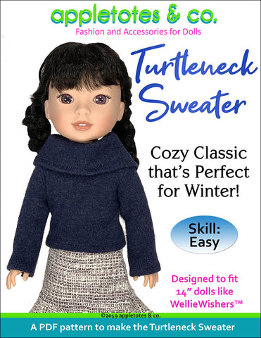 Turtleneck Sweater Sewing Pattern for 14 Inch Dolls