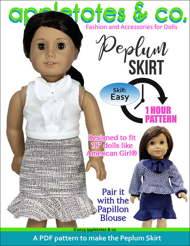 Peplum Skirt Sewing Pattern for 18 Inch Dolls