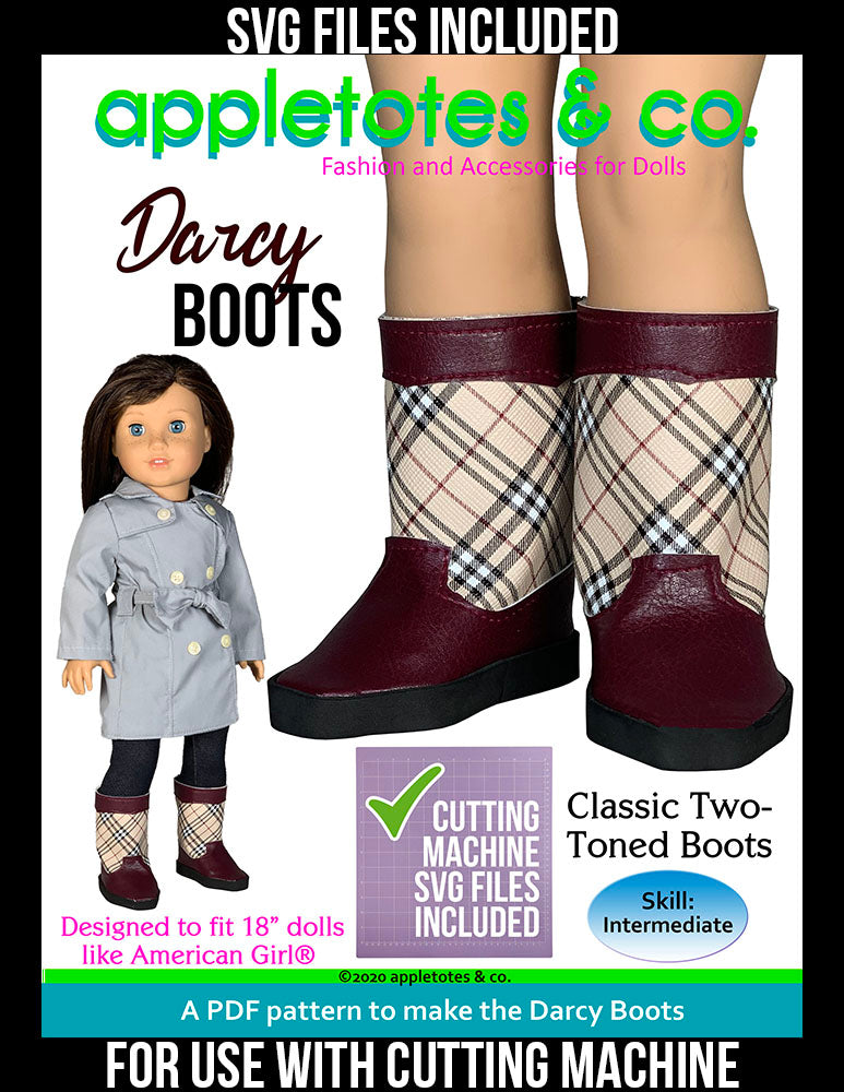 Darcy Boots 18 Inch Doll Sewing Pattern - SVG Files Included