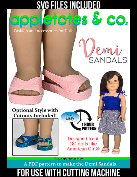 Demi Sandals 18 Inch Doll Pattern - SVG Files Included