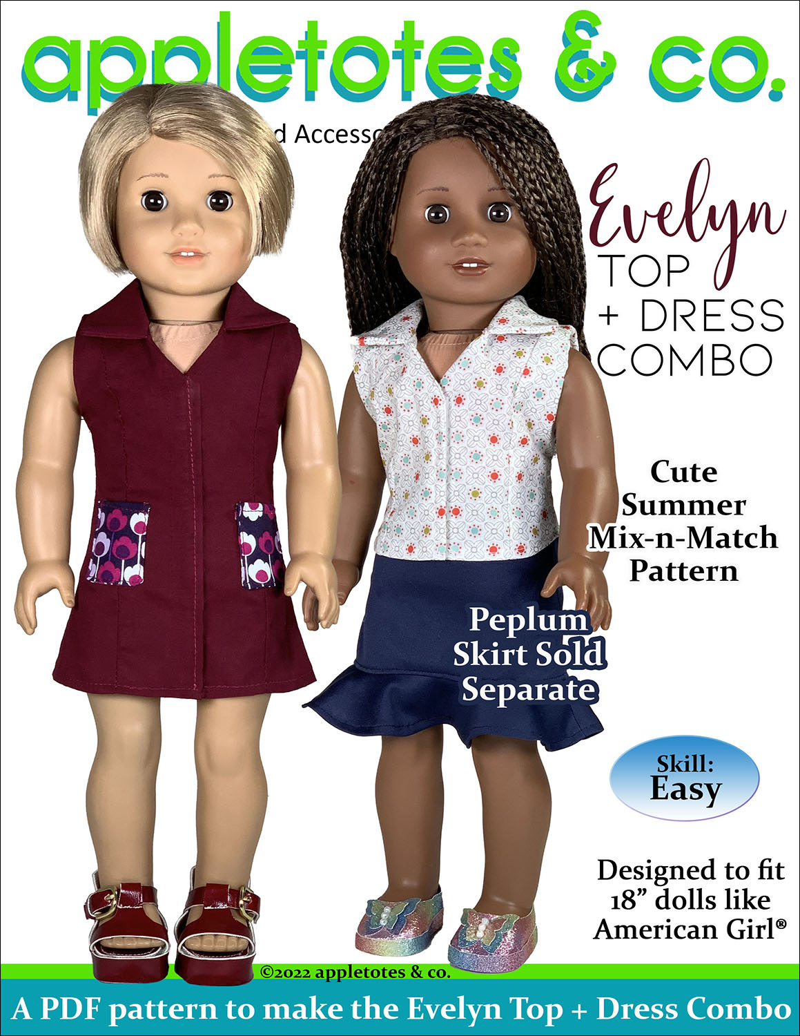 Evelyn Top + Dress 18 Inch Doll Sewing Pattern