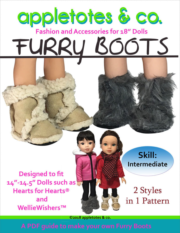Furry Boots Sewing Pattern for 14.5" Dolls