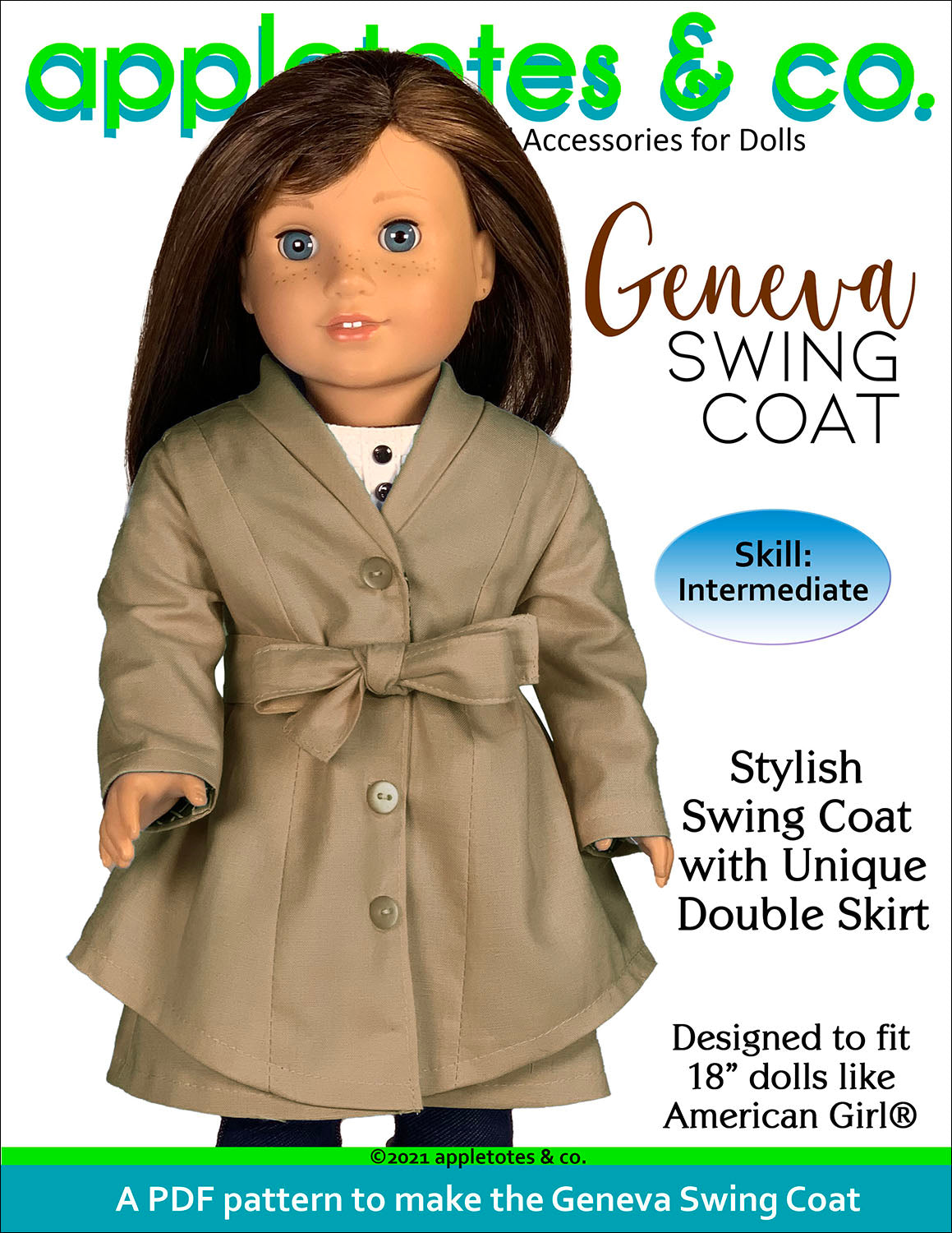 Geneva Swing Coat 18 Inch Doll Sewing Pattern