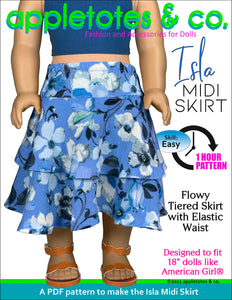 Isla Midi Skirt 18 Inch Doll Sewing Pattern