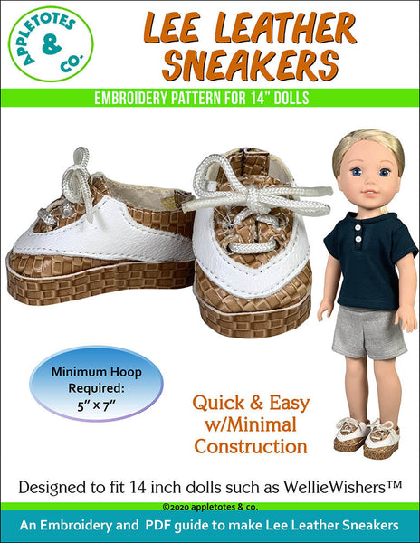Lee Leather Sneakers ITH Embroidery Pattern for 14 Inch Dolls