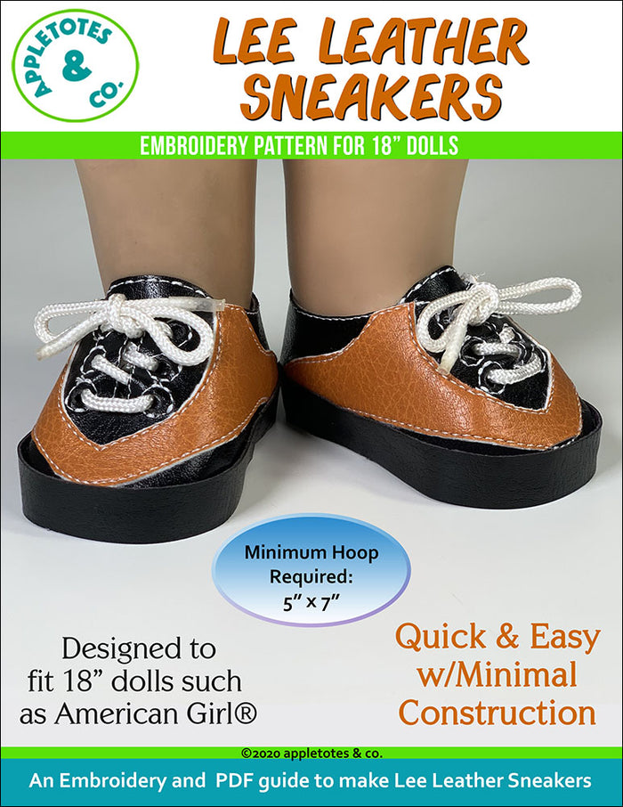 Lee Leather Sneakers ITH Embroidery Pattern for 18 Inch Dolls