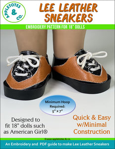 Lee Leather Sneakers ITH Embroidery Pattern for 18 Inch Dolls