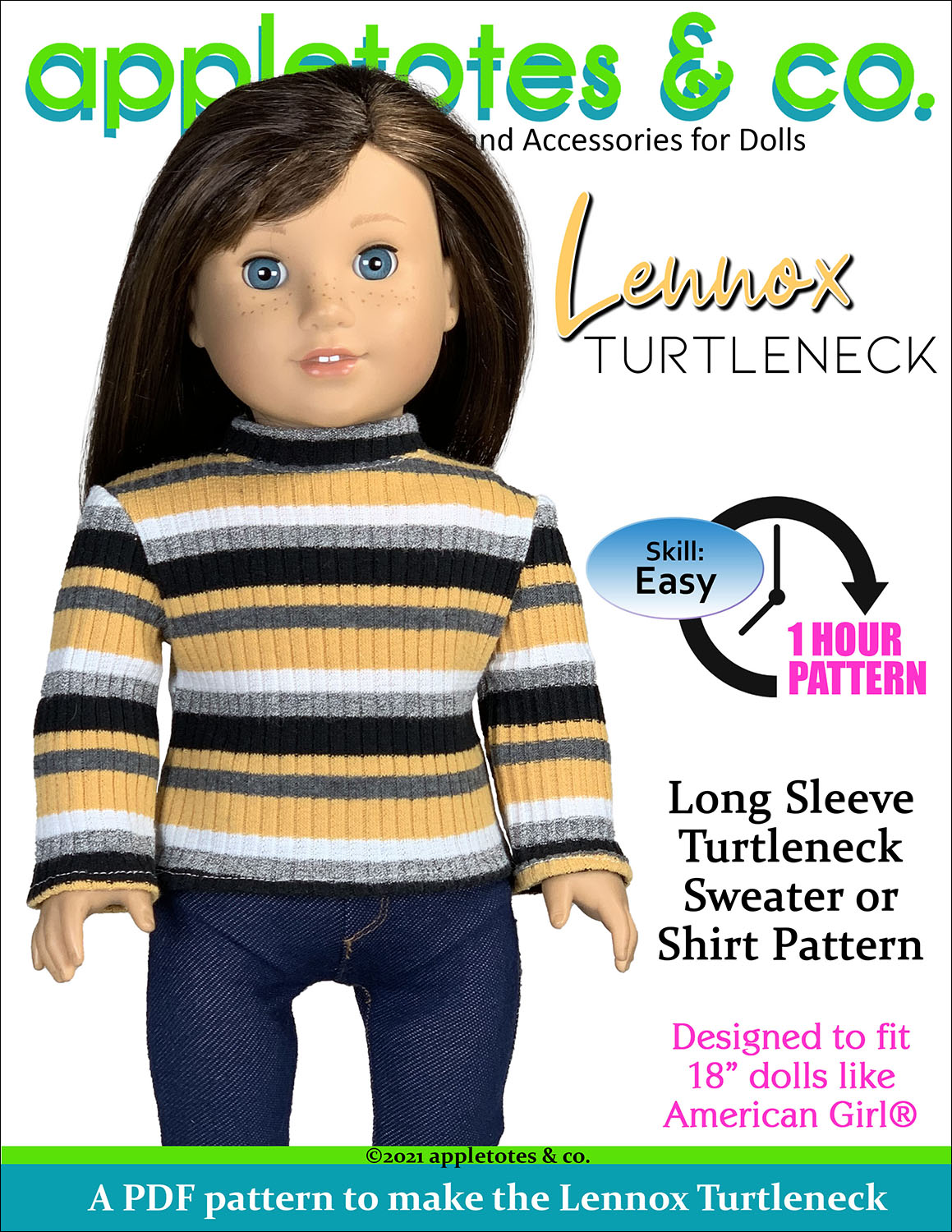 Lennox Turtleneck 18 Inch Doll Sewing Pattern